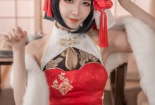 源纱希喵喵喵 – NO.039 柴郡红色旗袍-套图岛